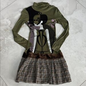 Custo Barcelona Olive and Brown Graphic Skirt